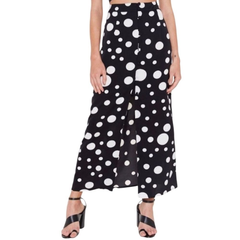 Nasty Gal Black And White Polka Dot Midi Button-Down Skirt Size 2